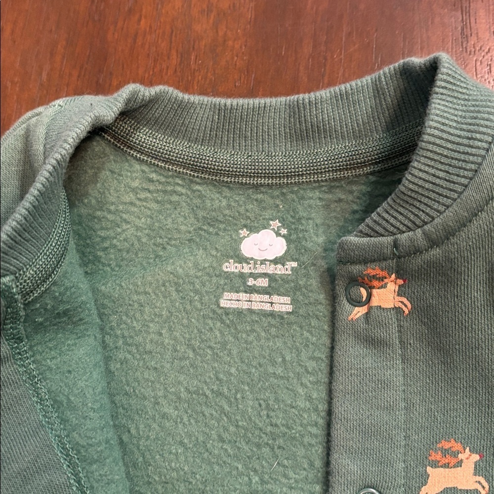 Green reindeer fleece romper - Picture 4 of 5